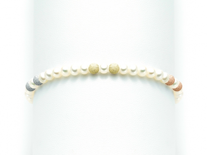 Bracciale Miluna in oro bianco giallo e rosa 18kt con Perle e 6 sfere diamantate PBR608