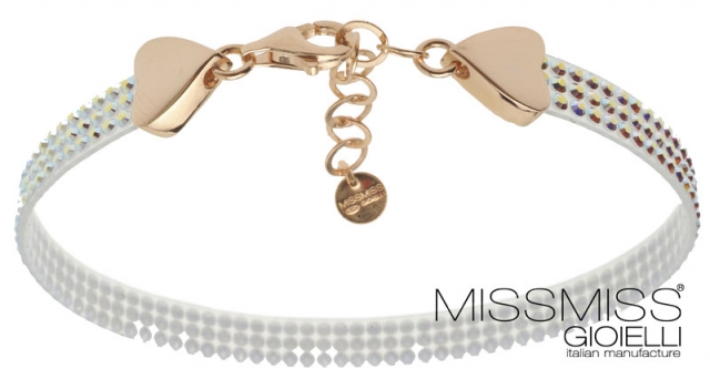 Bracciale MissMiss in argento rosè e tappeto a 3 file di cristalli Swarovski boreale