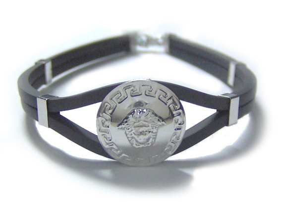 Bracciale modello VERSACE in caucciù e oro bianco 18kt