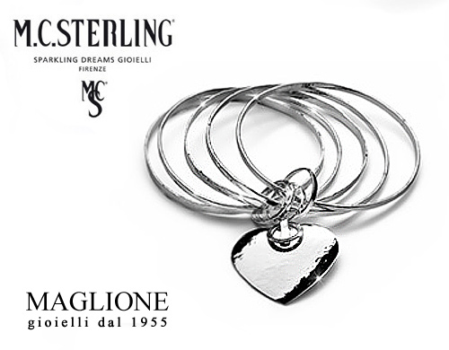 Bracciale rigido Ikes 5 cerchi con cuore pendente in argento 925 firmato Maria Cristina Sterling