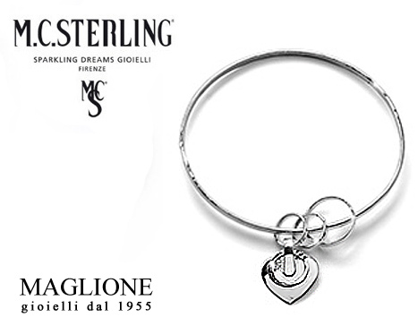 Bracciale rigido Ikes con cuore pendente in argento 925 firmato Maria Cristina Sterling