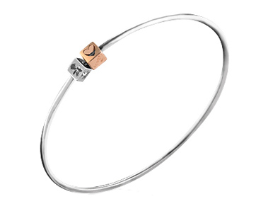 Bracciale rigido Le Bebè - i dadini - femminuccia in argento con cuore in oro rosa