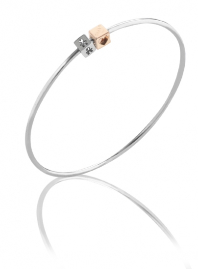 Bracciale rigido Le Bebè - i dadini - maschietto in argento con cuore in oro rosa