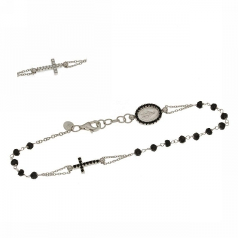Rosary bracelet in 18k White Gold whit onyx and cubic zirconia
