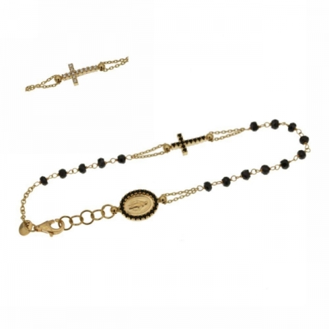 Rosary bracelet in 18k Yellow Gold whit onyx and cubic zirconia