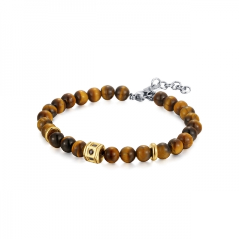 Bracciale S'Agapò by BrosWay collezione Hari in acciaio ed occhio di tigre giallo