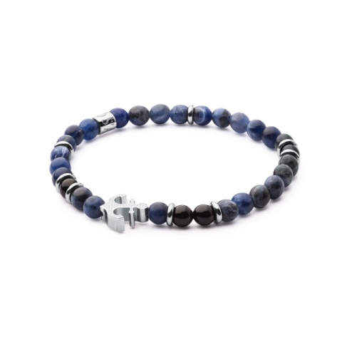 Bracciale S'Agapò by BrosWay collezione Mandala in acciaio con sodalite ed onice nera.