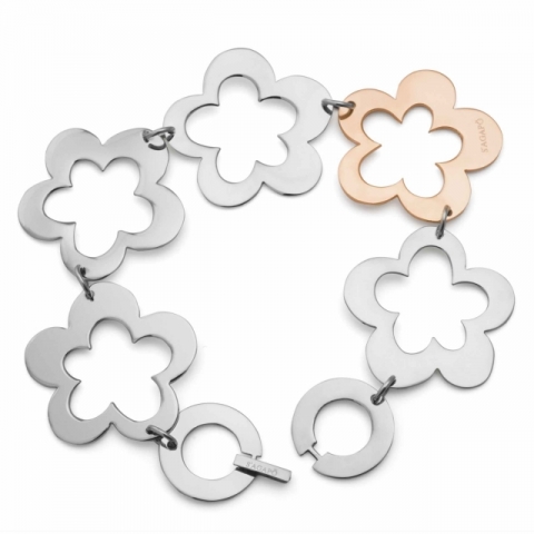 Bracciale S'Agapò by BrosWay collezione Oslo fiori in acciaio e pvd oro rosa