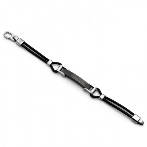 Bracciale da uomo S'Agapò by BrosWay collezione Panama in acciaio lucido e satinato pvc gun e gomma