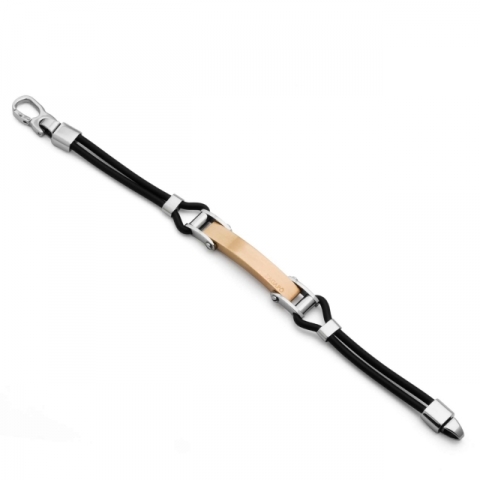 Bracciale da uomo S'Agapò by BrosWay collezione Panama in acciaio lucido e satinato pvd oro rosa e gomma