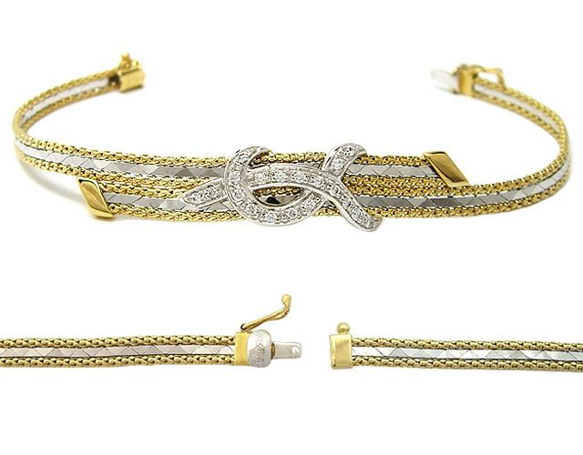 Bracciale semirigido firmato By Ronco in oro bicolore 18 kt e zirconi