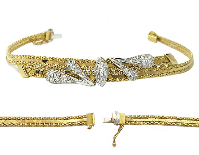 Bracciale semirigido firmato By Ronco in oro bicolore 18 kt e zirconi