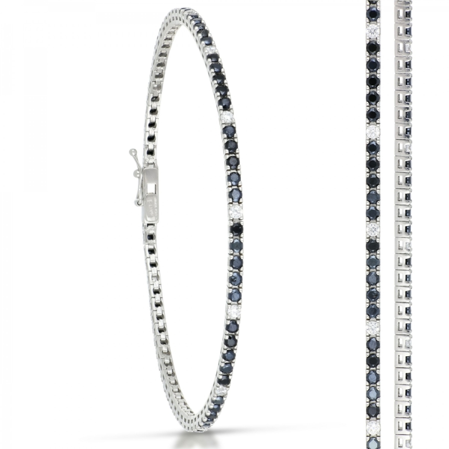Bracciale Tennis da Uomo in oro bianco 18kt con zirconi neri e bianchi taglio brillante