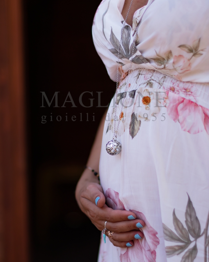 Catena lunga 100 cm con ciondolo Chiama Angeli in argento 925% rodiato bianco