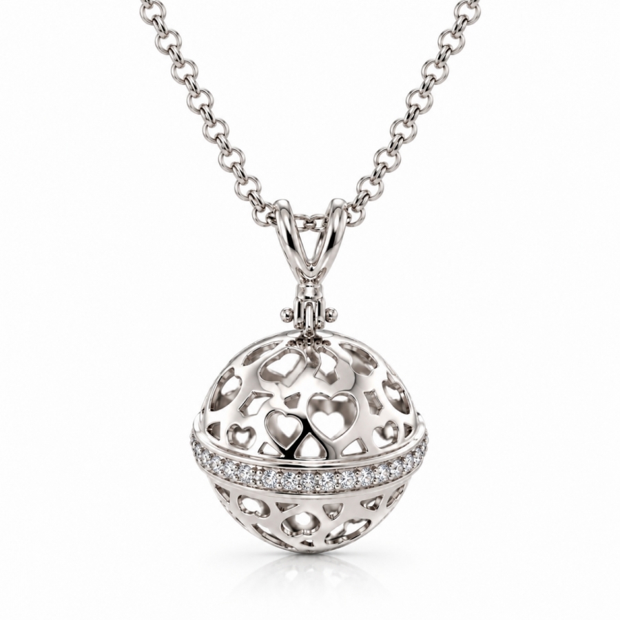 Catena lunga 100 cm con ciondolo Chiama Angeli in argento 925% rodiato bianco e Cubic Zirconia