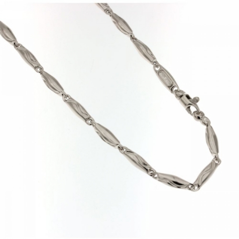 Catena vuota in oro bianco 18kt modello barilotto ovale a 60 cm