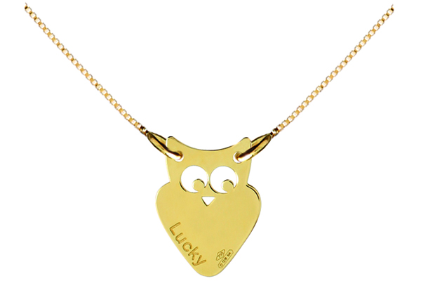 18K Yellow or White Gold Owl Necklace