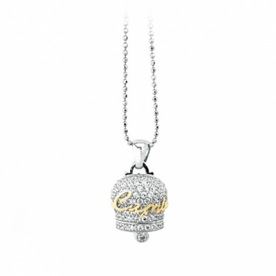 925k Silver and 18k Yellow Gold Luky Bell Pendant with cubic zirconia