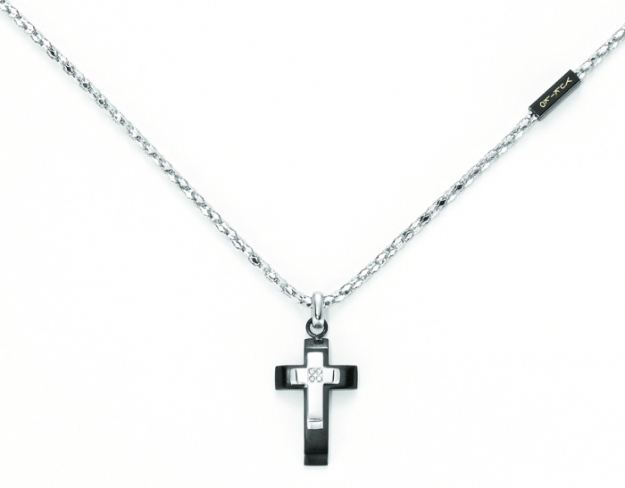 Catenina e ciondolo Yukiko con Croce in acciaio ceramica e zircone KCLD3599