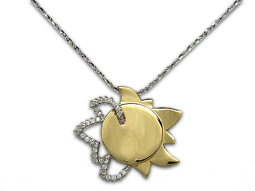 18K White and Yellow Gold Sun Pendant Necklace