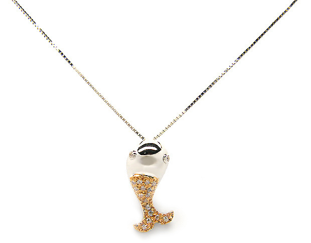 18K White and Rose Gold Whale Pendant Necklace