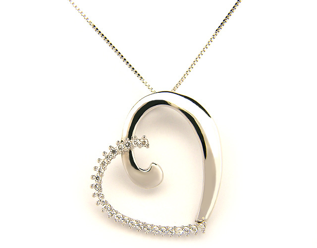 Catenina girocollo con Cuore oro bianco 18kt con pietre sintetiche