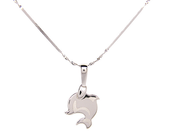 18K White Gold Dolphin Pendant Necklace