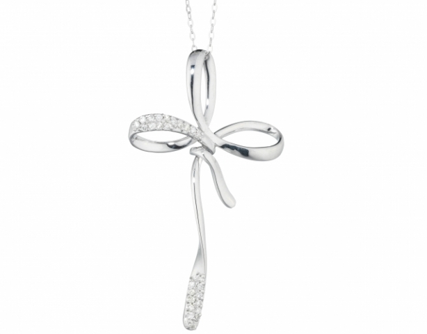 Catenina girocollo Diamonds Luxury con Croce e Diamanti 0.19ct in oro bianco 18kt