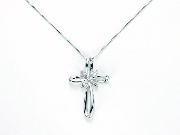 Catenina girocollo Miluna con Croce e Diamanti Naturali 0.033ct in oro bianco CLD3599X