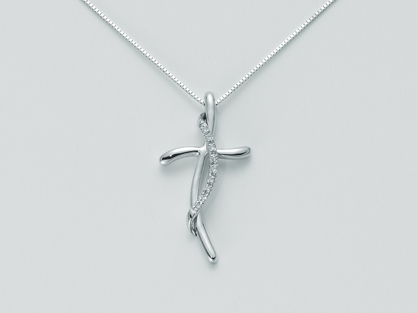 Catenina girocollo Miluna con Croce e Diamanti Naturali 0.045ct in oro bianco 18kt