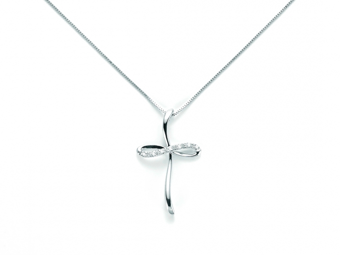 Catenina girocollo Miluna con Croce e Diamanti Naturali 0.049ct in oro bianco CLD3601X