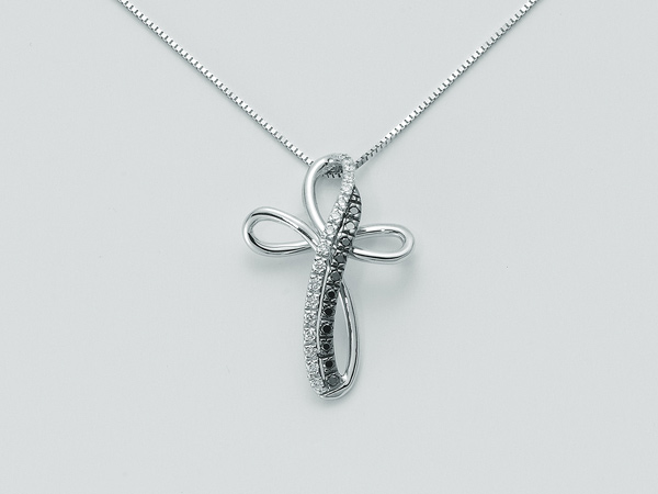 Catenina girocollo Miluna con Croce in oro bianco 18kt e Diamanti Naturali bianchi e neri CLD2259BN