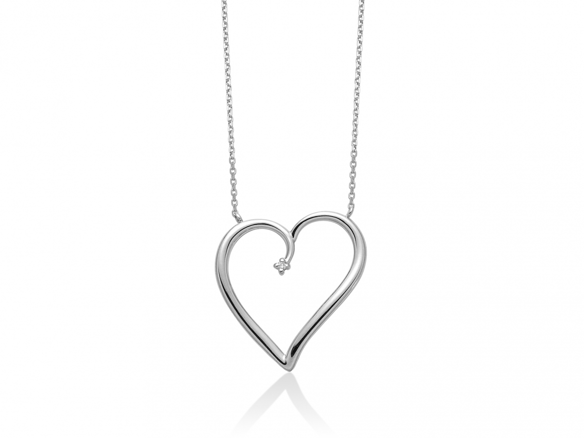 9K White Gold 0.07ct Natural Diamond Heart Pendant Necklace MILUNA