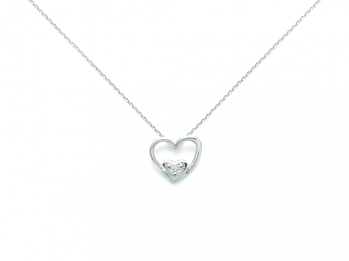 9K White Gold 0.012ct Natural Diamonds Heart Pendant Necklace MILUNA