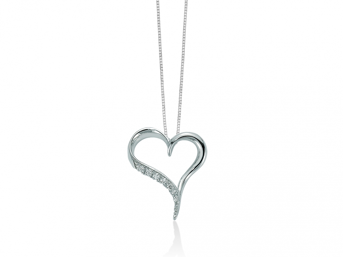 9K White Gold 0.041ct Natural Diamonds Heart Pendant Necklace MILUNA