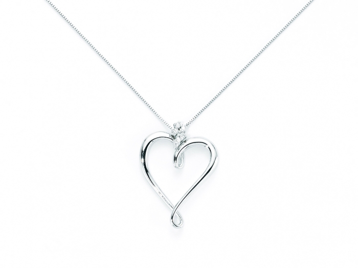 9K White Gold 0.048ct Natural Diamonds Heart Pendant Necklace MILUNA