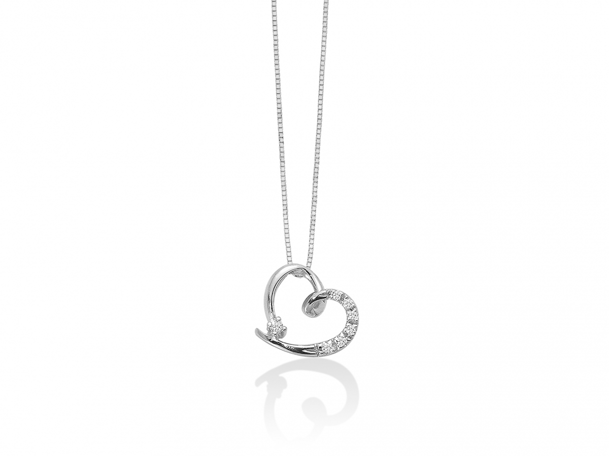 9K White Gold 0.0525ct Natural Diamonds Heart Pendant Necklace MILUNA