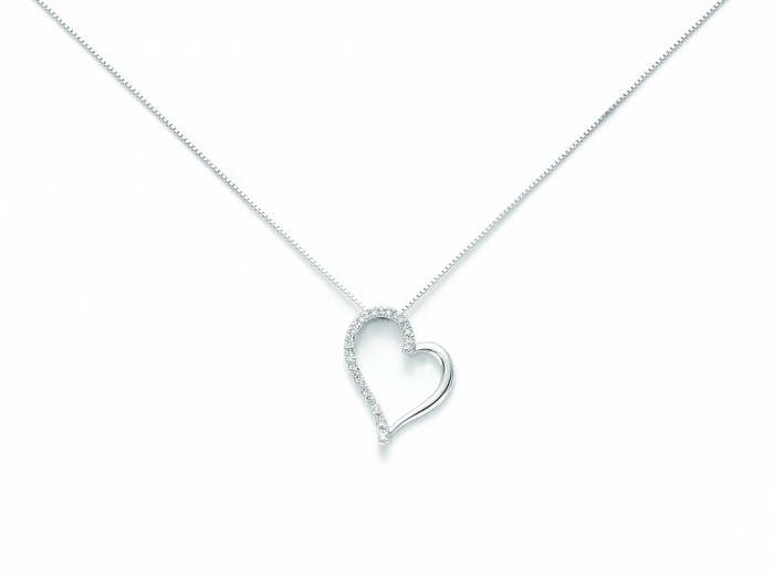 9K White Gold 0.075ct Natural Diamonds Heart Pendant Necklace MILUNA