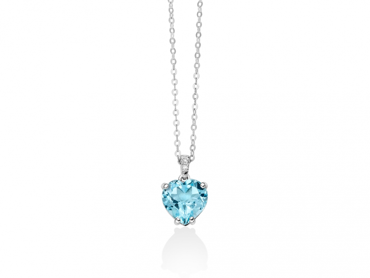 9K White Gold, Blue Topaz and Diamond Necklace
