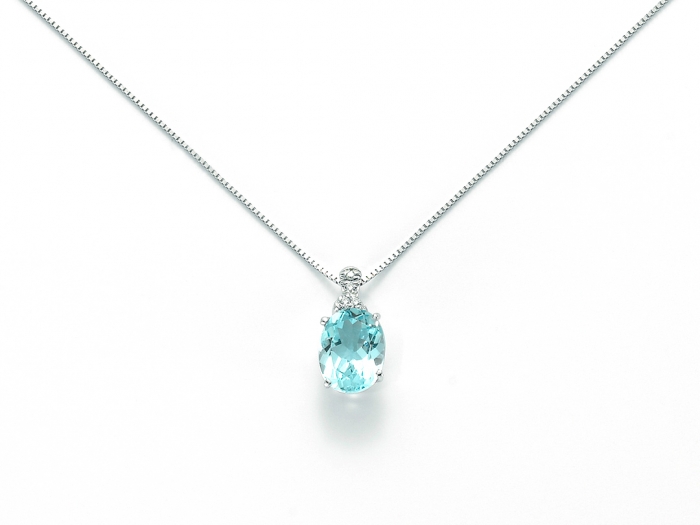 Catenina girocollo Miluna in oro bianco con Topazio azzurro e diamanti 0.02ct CLD3400X