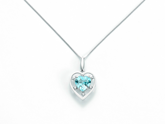 9K White Gold 0.035ct Natural Diamond with blue Topaz Pendant Necklace MILUNA