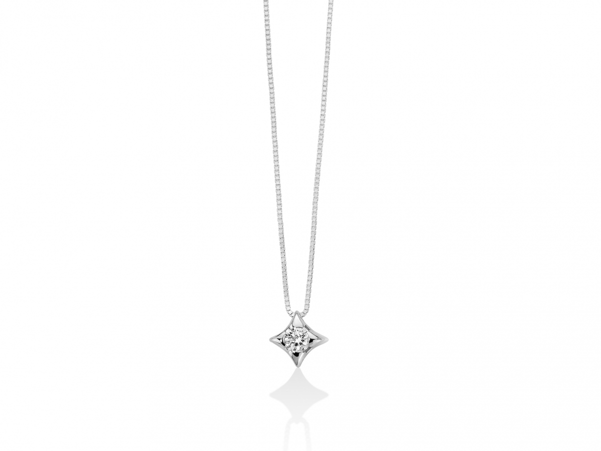 Catenina girocollo Miluna punto luce a Stella con Diamante Naturale 0.10ct in oro bianco 18kt CLD2937