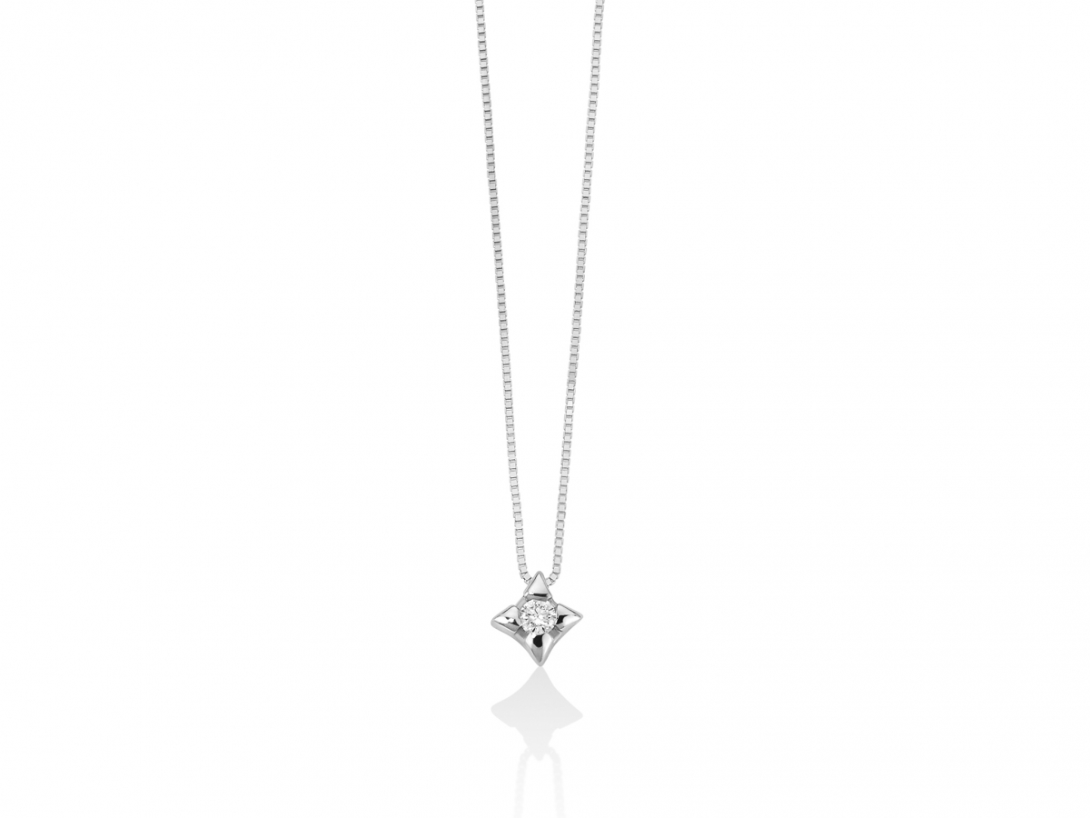 18K White Gold 0.05ct Natural Diamond Solitaire Pendant Necklace MILUNA