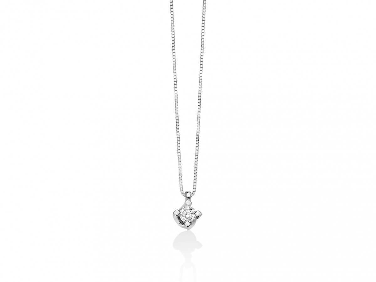 9K White Gold 0.09ct Natural Diamond Solitaire Pendant Necklace MILUNA