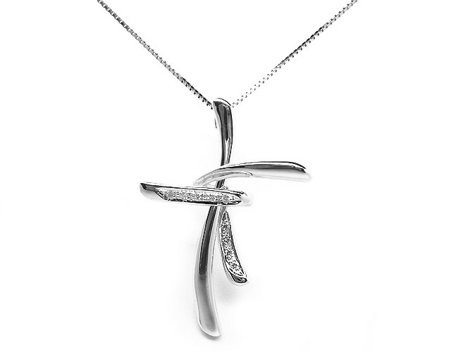 Catenina girocollo Roger Gems con Croce e Diamanti Naturali IF 0.07ct in oro bianco 18kt