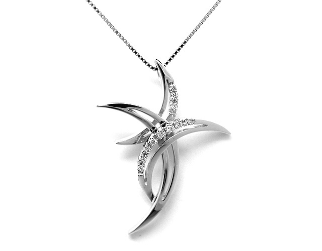 18K White Gold 0.07ct Natural Diamond Cross Pendant Necklace