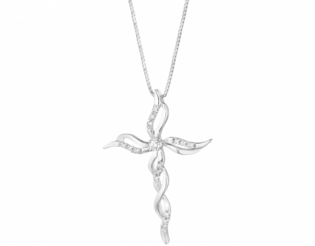 18K White Gold 0.10ct Natural Diamonds Cross Pendant Necklace