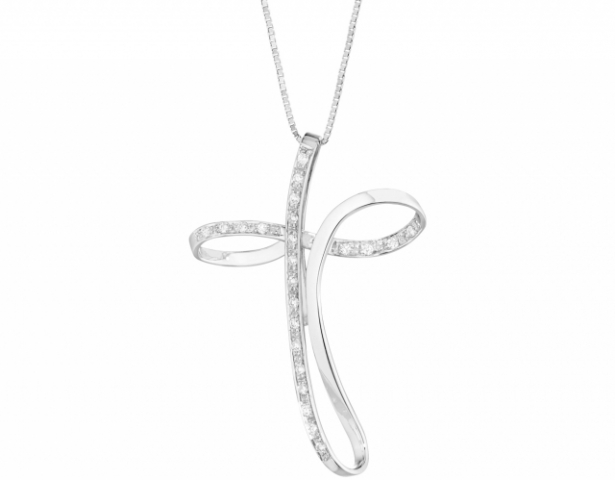 18K White Gold 0.16ct Natural Diamonds Cross Pendant Necklace