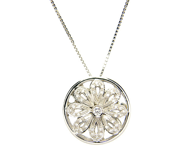 Catenina girocollo Roger Gems con Fiore e Diamanti IF 0.35ct in oro bianco 18kt