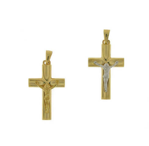 Ciondolo Crocifisso in oro giallo e bianco 18kt o oro giallo 18kt